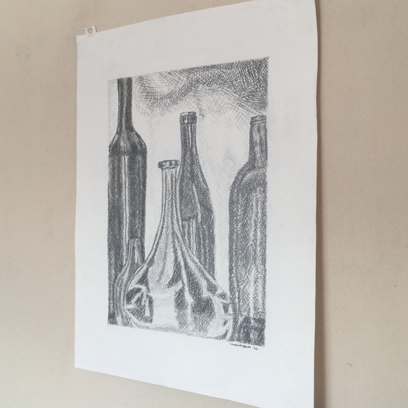 Original Crosshatched Still Life of Bottles - Picture 2 of 4